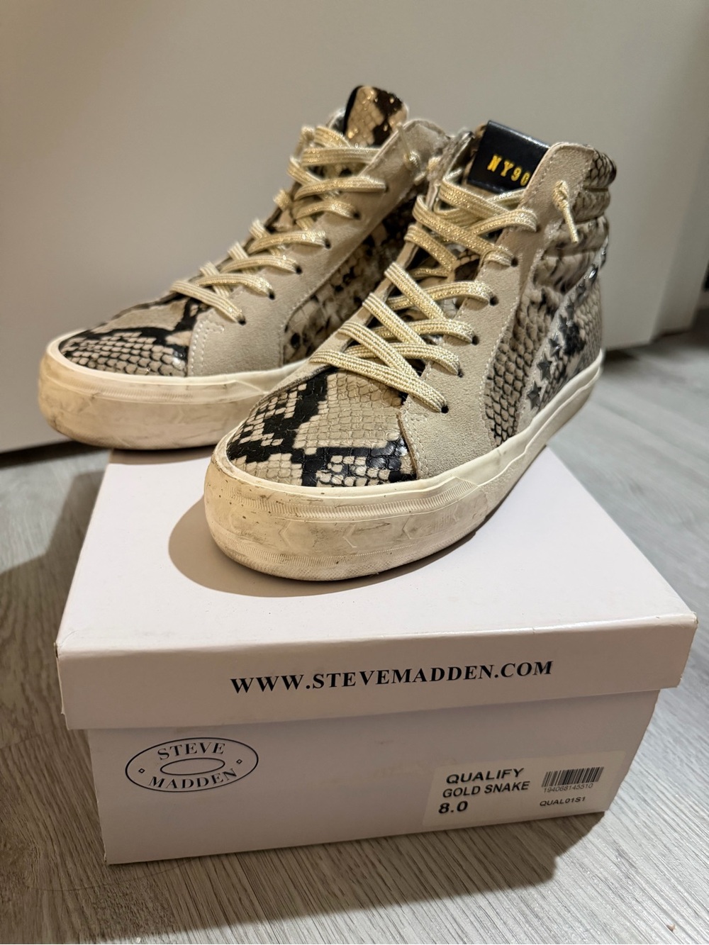 Steve Madden Women's Gold Snake-Print High Top Sneakers